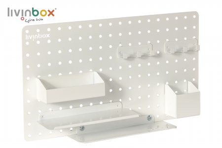 Pegboard for storage in white.